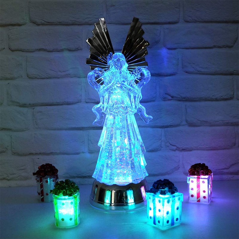 DRomance 14" Angel Snow Globe Lantern Battery Operated with 6 Hour Timer Color Changing LED Light Praying Angel Swirling Glitter Water Lamp Thanksgiving Christmas Holiday Decor Gift - Image 4
